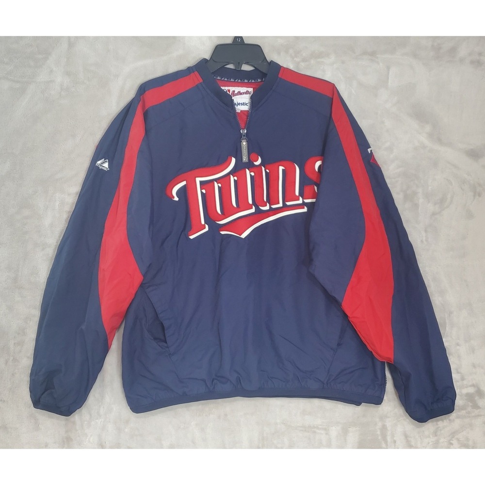 Majestic Minnesota Twins Windbreaker Jacket Mens L Navy Baseball Pullover EUC
